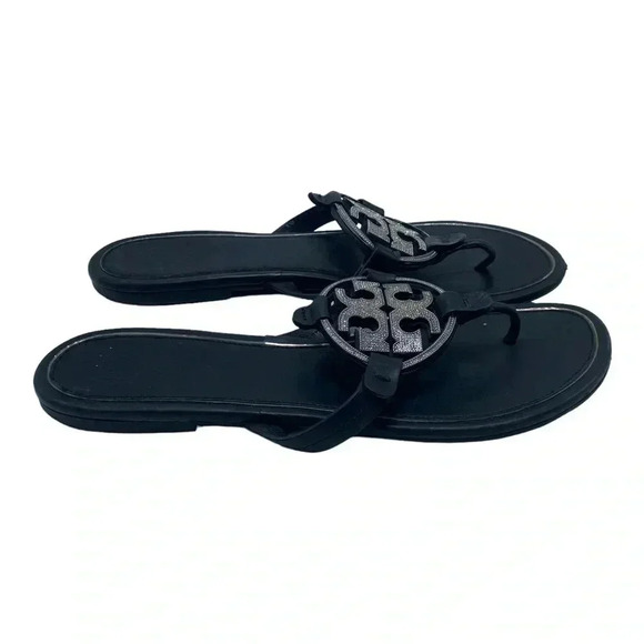 Tory Burch Miller rhinestone black leather thong Sandal size 9.5 - Picture 5 of 9